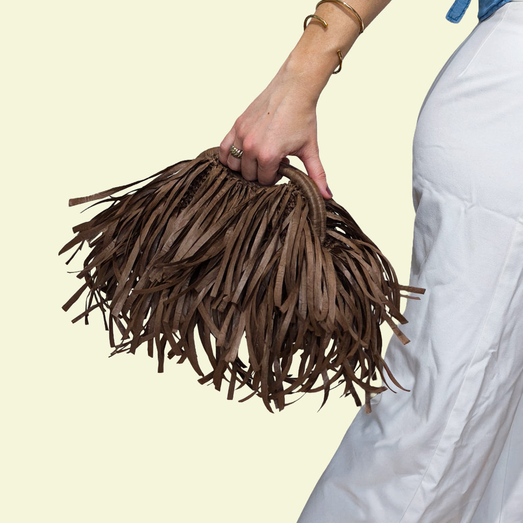 Brown Raffia Bag with fringes