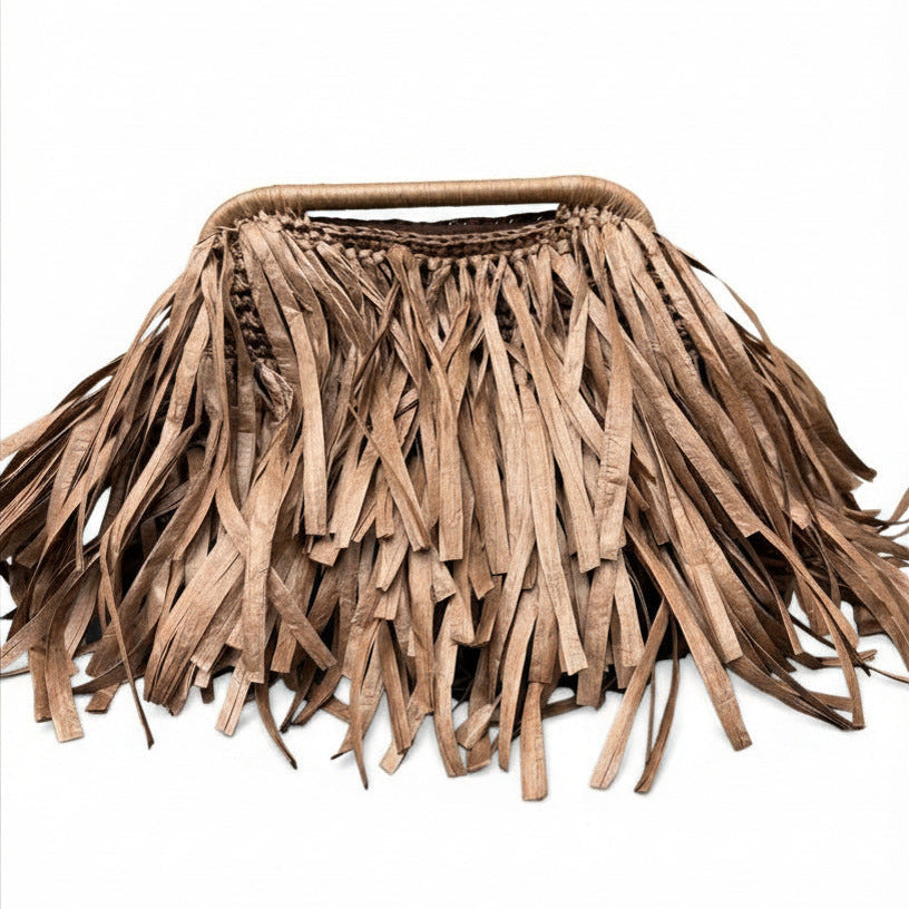 Brown Raffia Bag with fringes