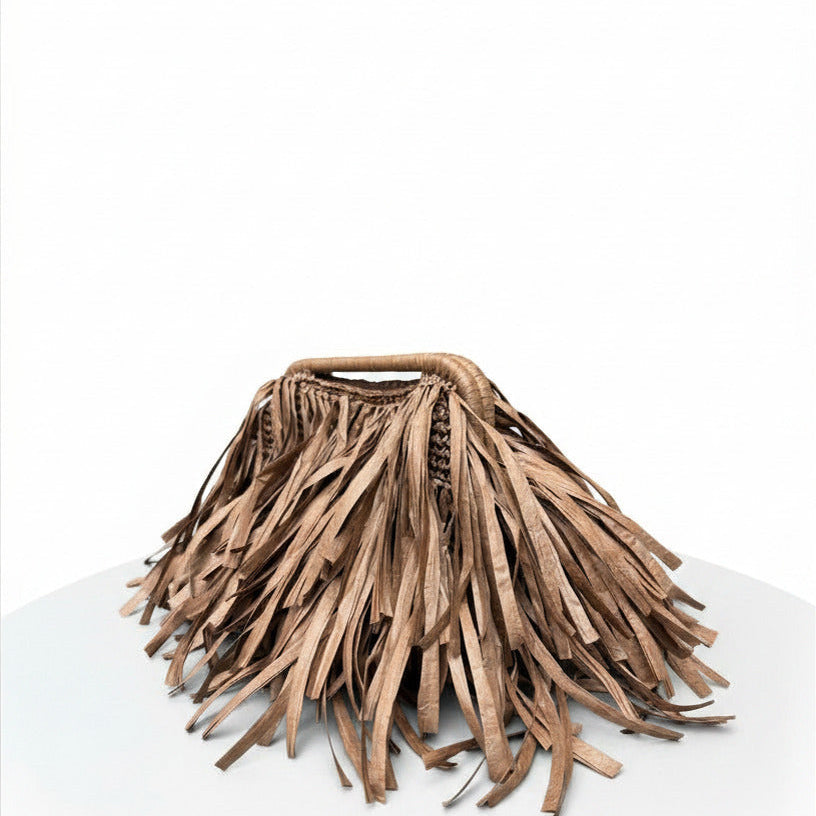 Brown Raffia Bag with fringes