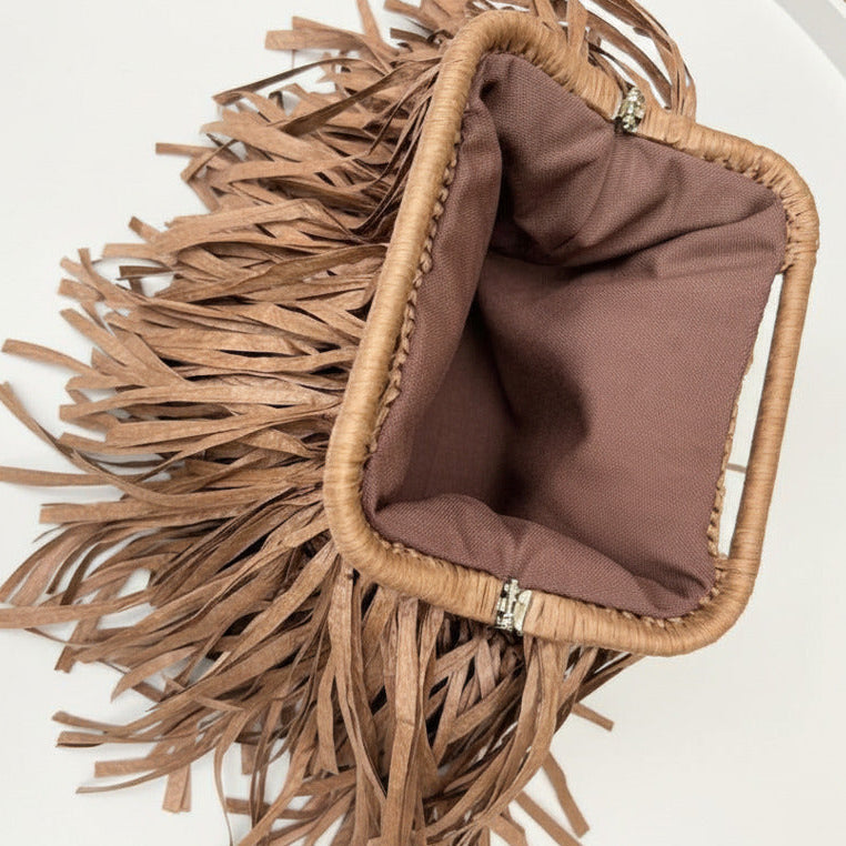 Brown Raffia Bag with fringes