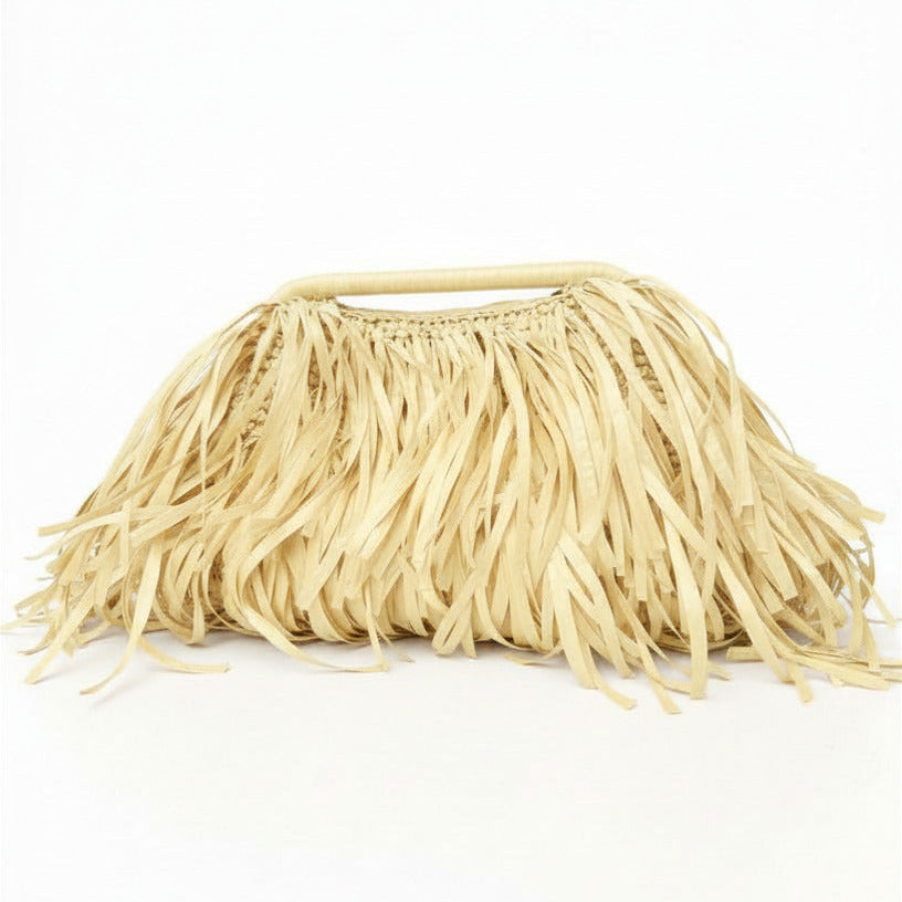 Yellow Raffia bag with fringes