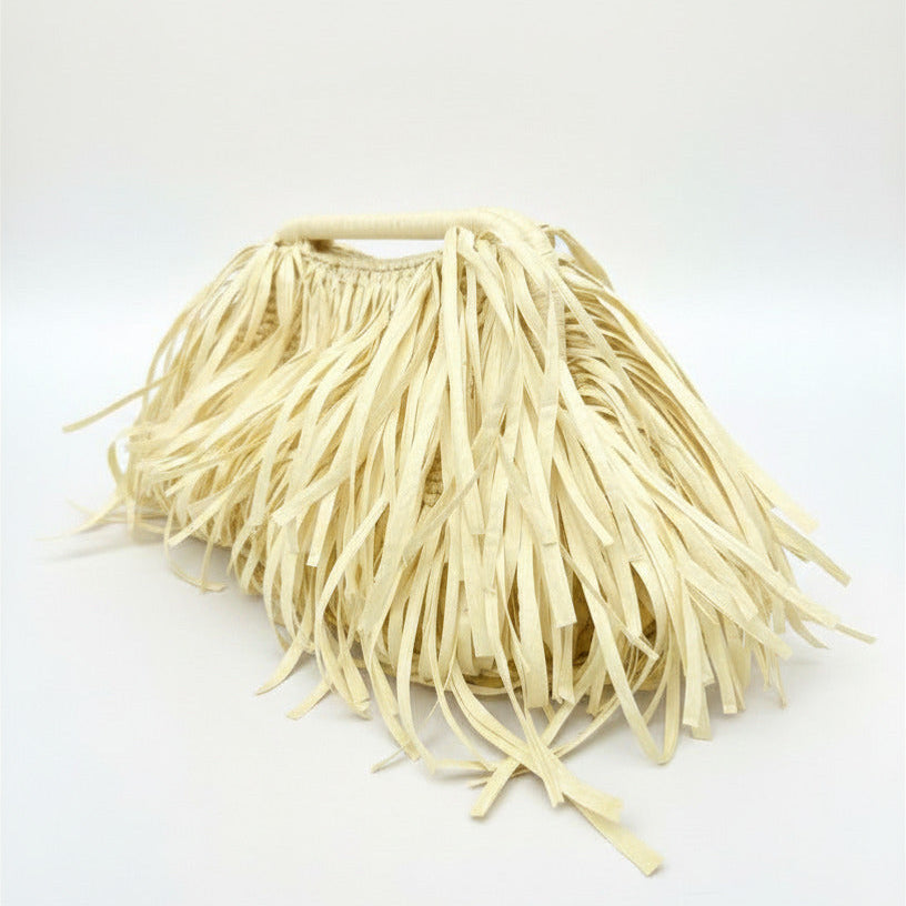 Yellow Raffia bag with fringes
