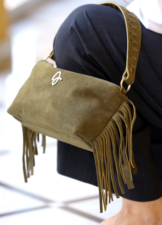 Green fringe bag