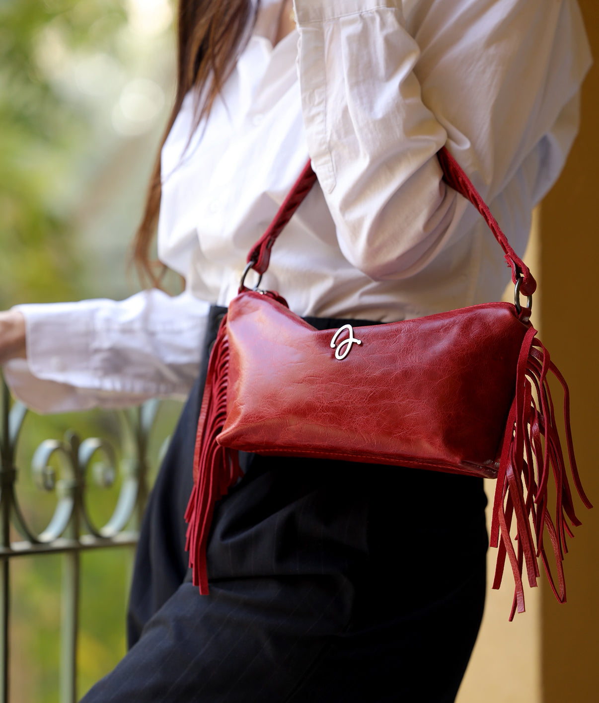 Red fringe bag
