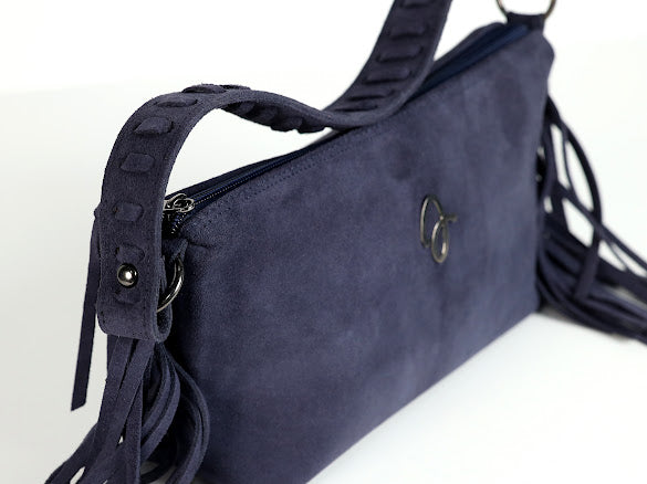 Blue Fringe Leather Bag