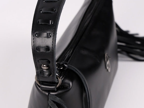 Black Fringe Leather Bag