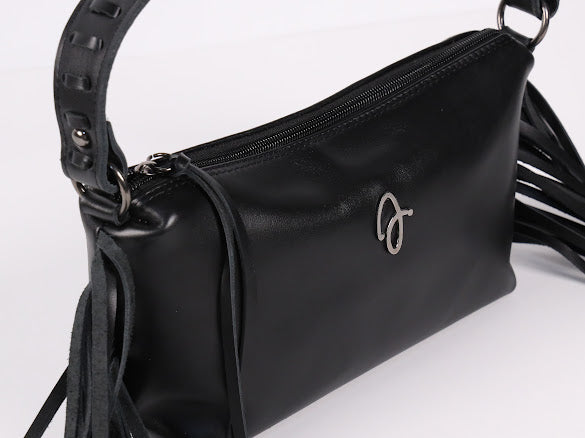 Black Fringe Leather Bag