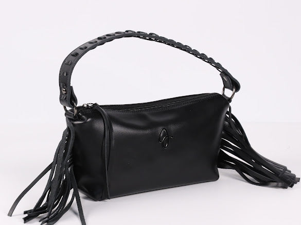 Black Fringe Leather Bag