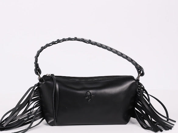 Black Fringe Leather Bag