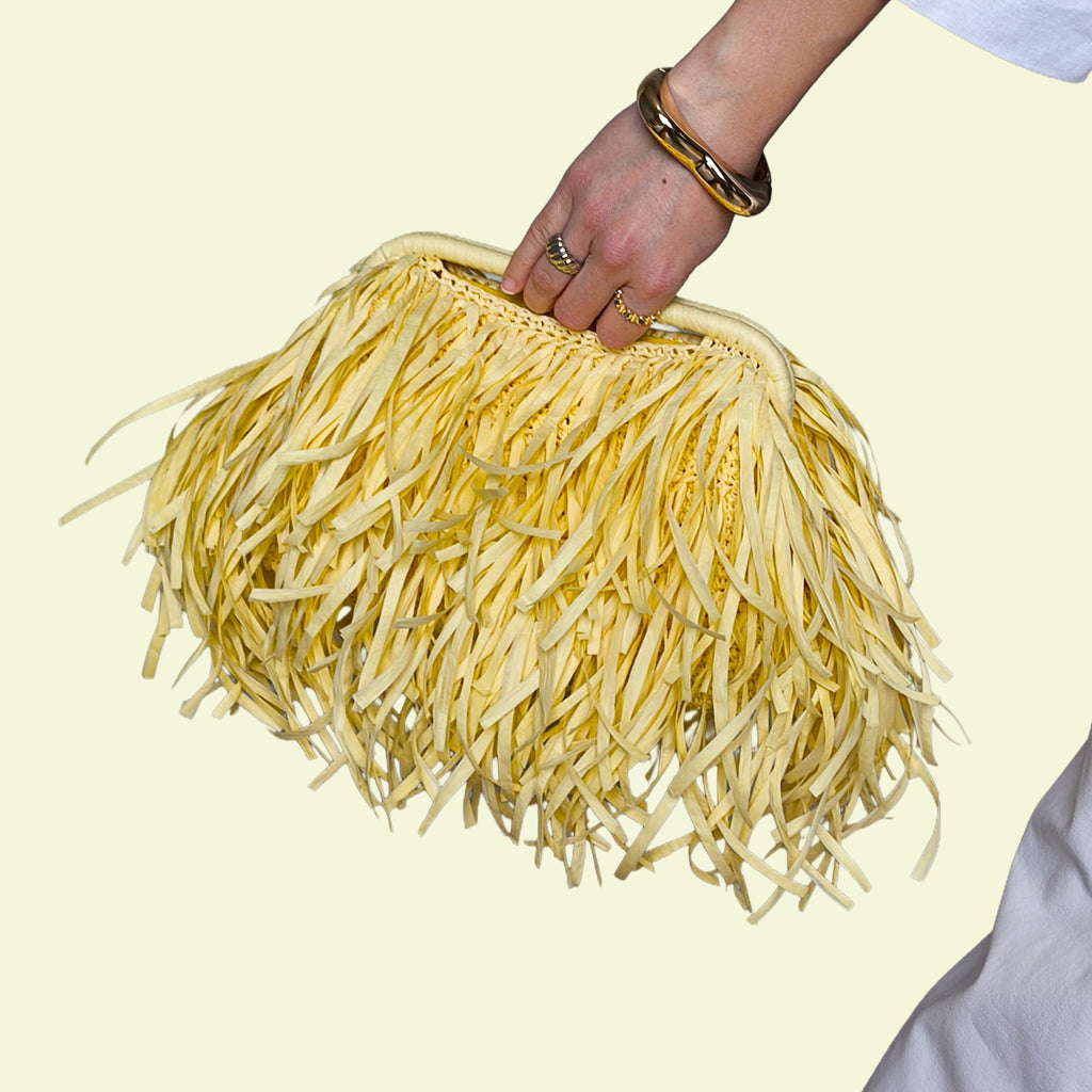 Yellow Raffia bag with fringes